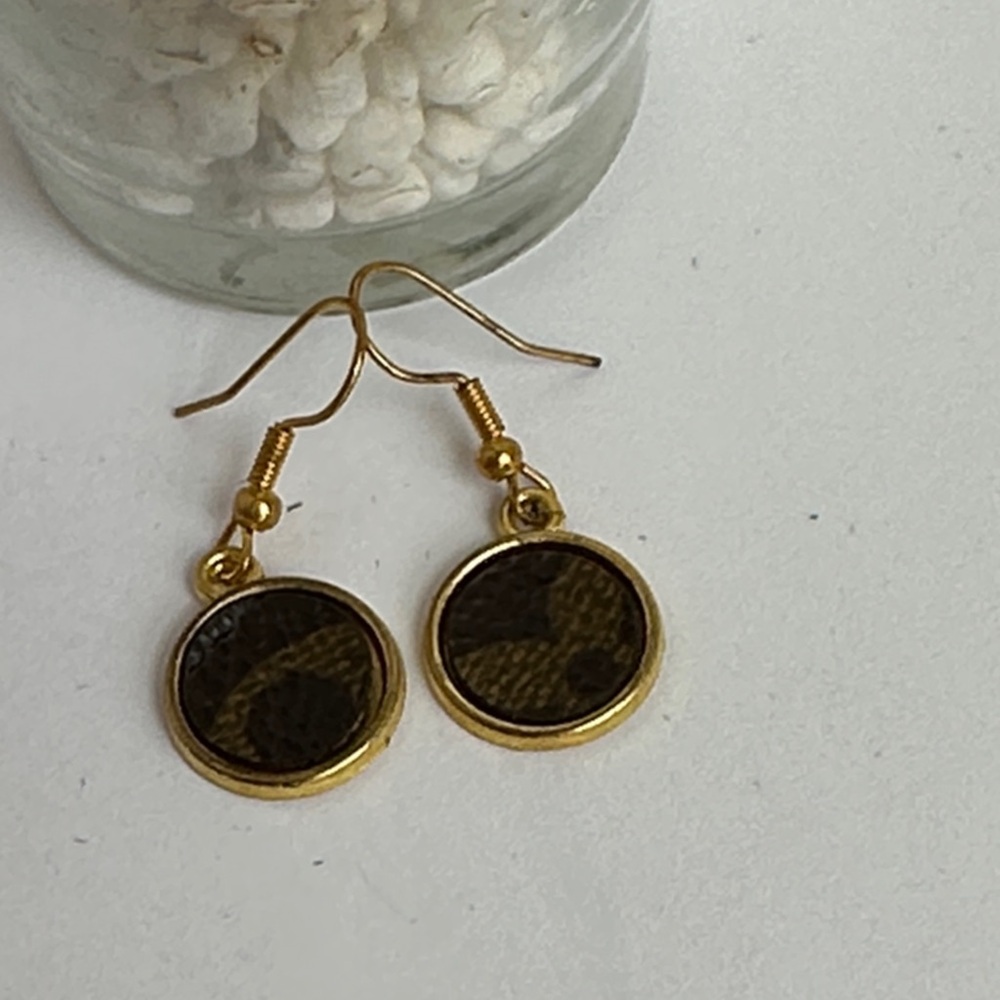 Gold tone wire earrings with authentic Louis Vuitton Monogram Canvas